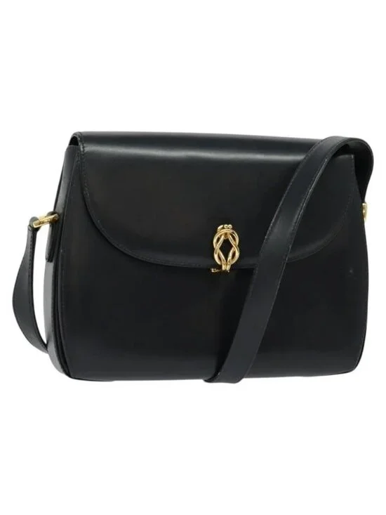 Authentic GUCCI Shoulder Bag Leather Navy Gold - Picture 1 of 16